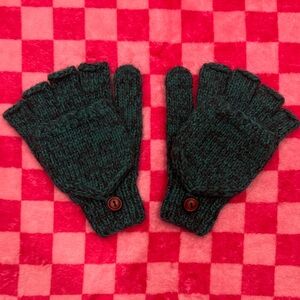 Teal Fingerless Knit Gloves with Buttons